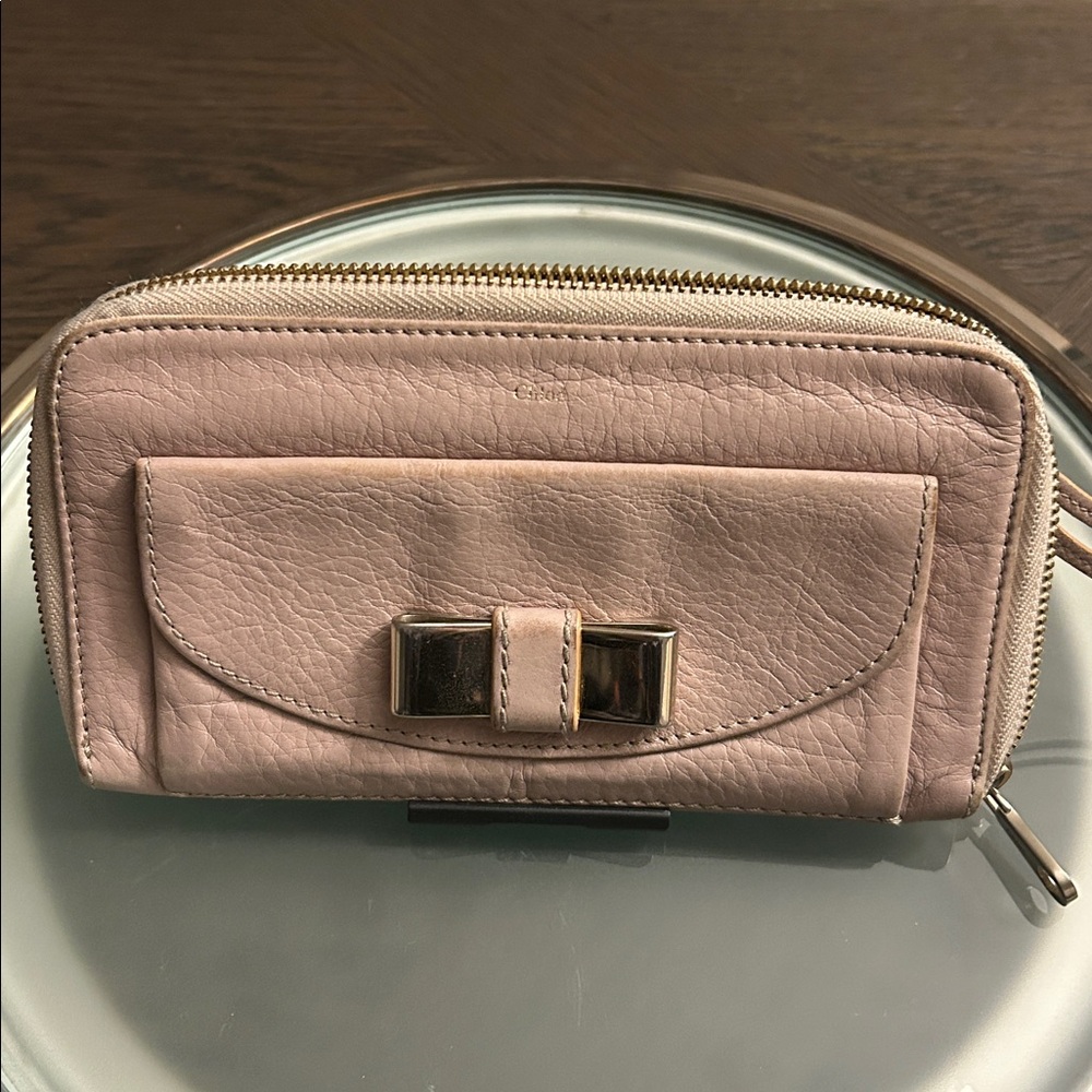 Chloé Lily Long Cream Calf Leather Wallet with Silver Metal Accents